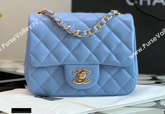 Chanel Lambskin Square Mini Classic Flap Bag Sky Blue 2021 (jiyuan-21022030)