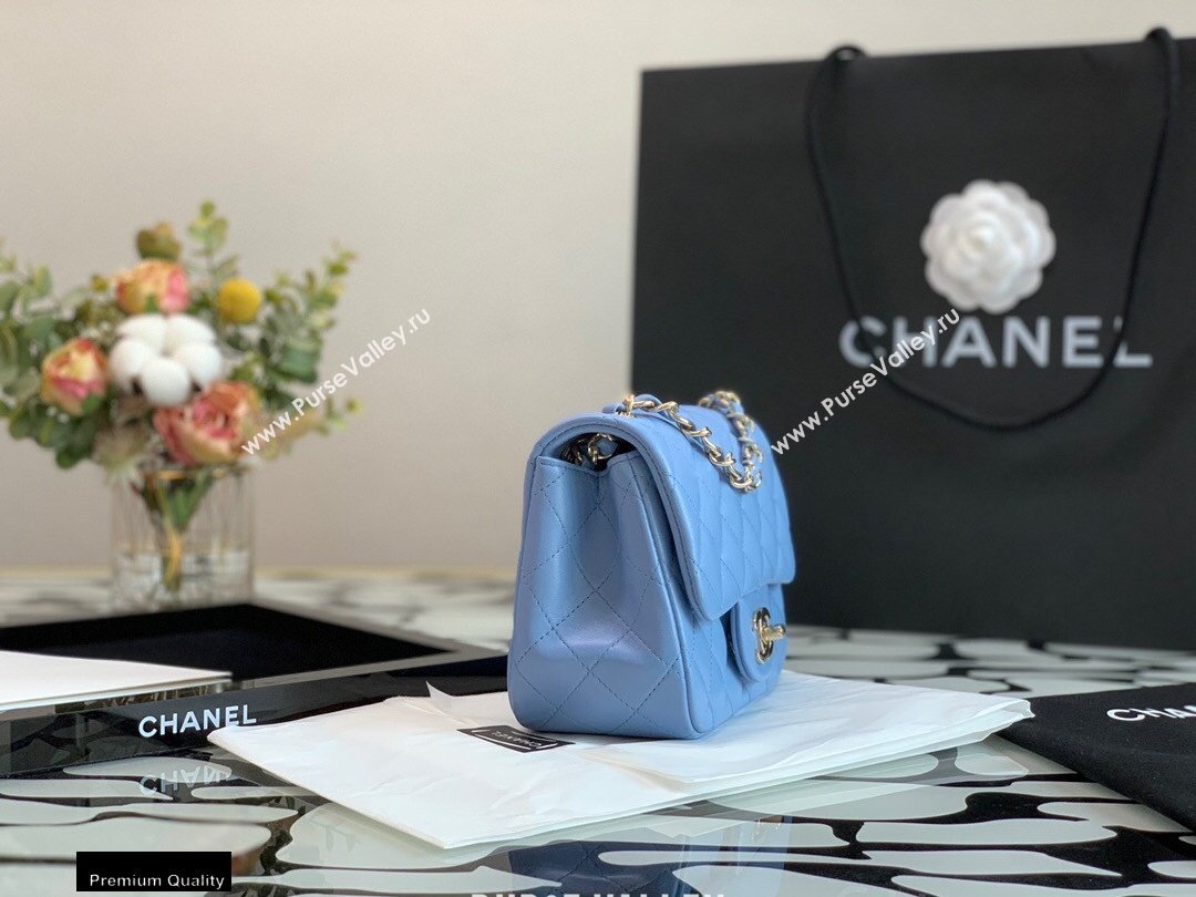 Chanel Lambskin Square Mini Classic Flap Bag Sky Blue 2021 (jiyuan-21022030)