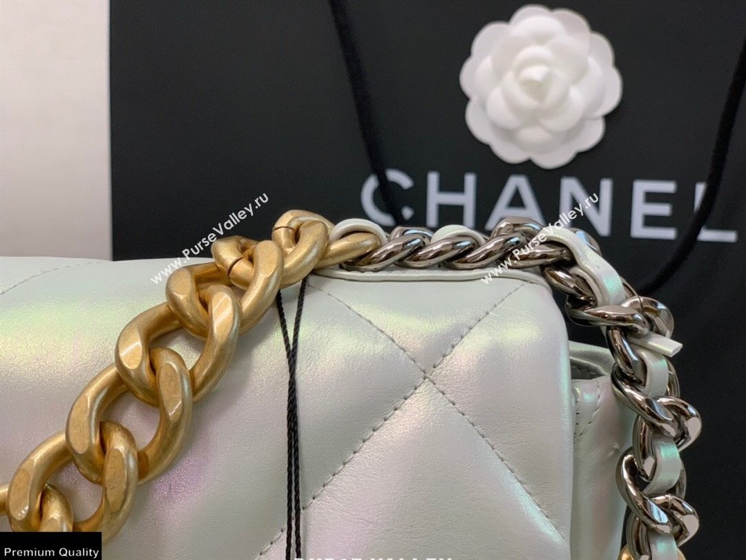 Chanel 19 Large Flap Bag AS1161 Iridescent Calfskin White 2021 (jiyuan-21022023)