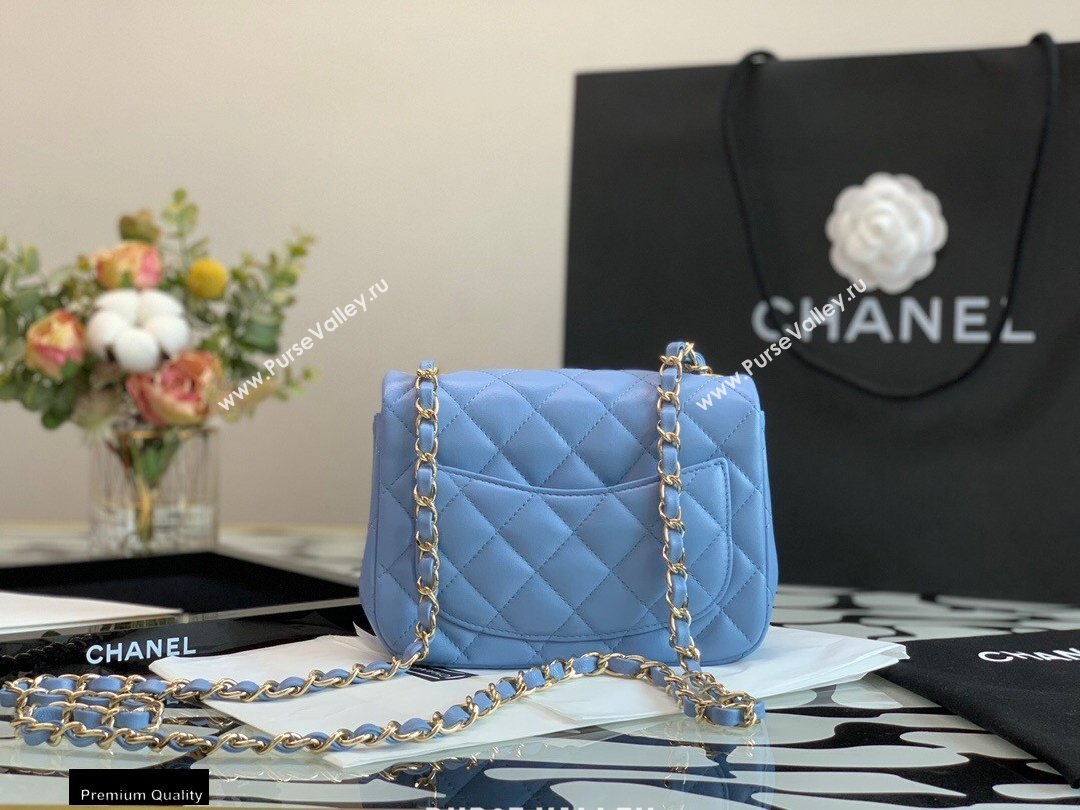 Chanel Lambskin Square Mini Classic Flap Bag Sky Blue 2021 (jiyuan-21022030)