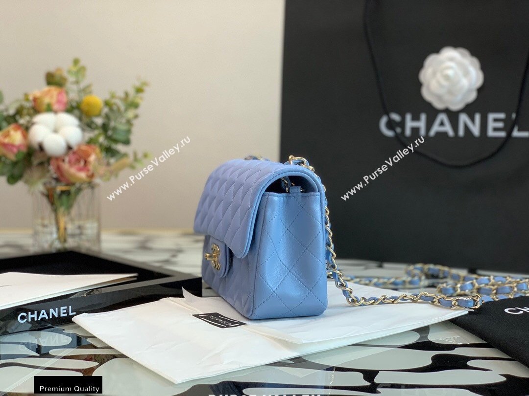 Chanel Lambskin Rectangular Small Classic Flap Bag Sky Blue 2021 (jiyuan-21022029)