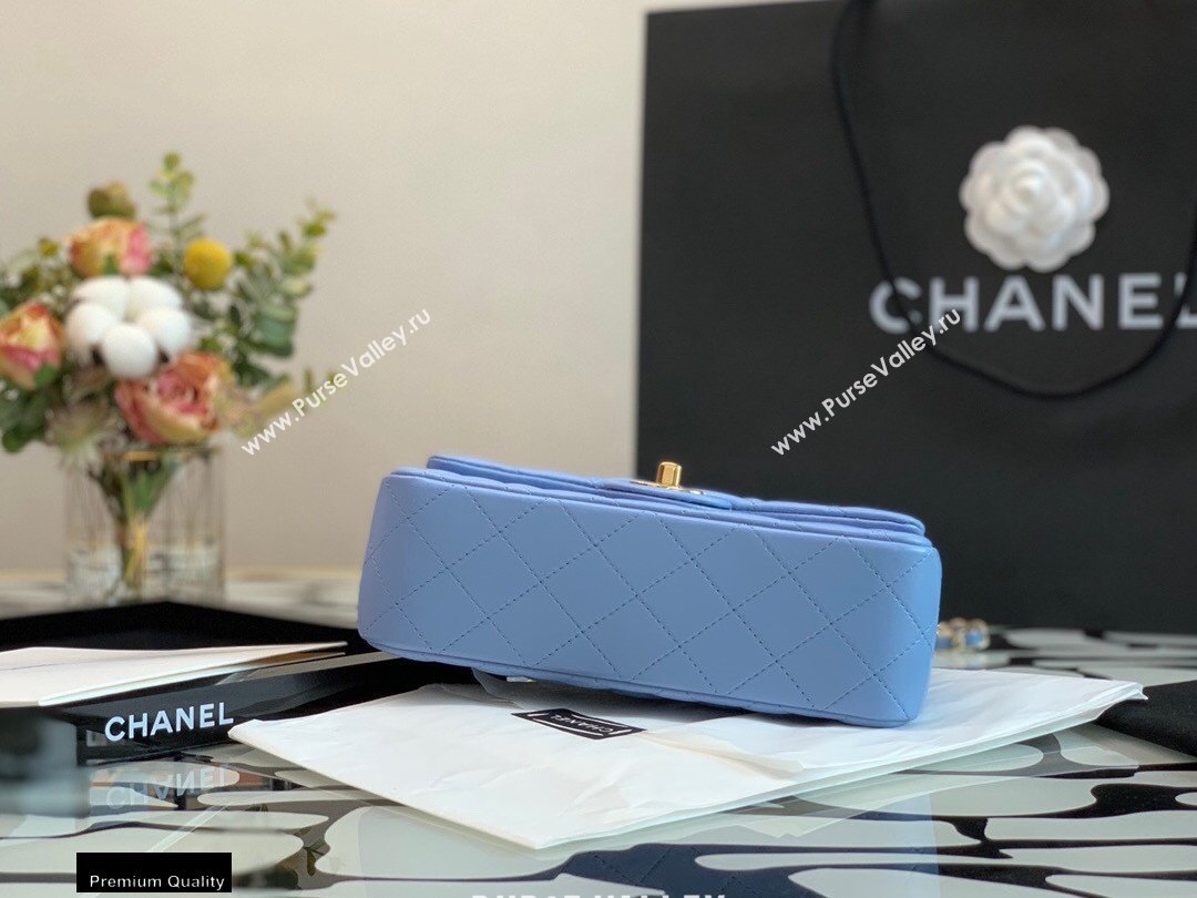 Chanel Lambskin Rectangular Small Classic Flap Bag Sky Blue 2021 (jiyuan-21022029)