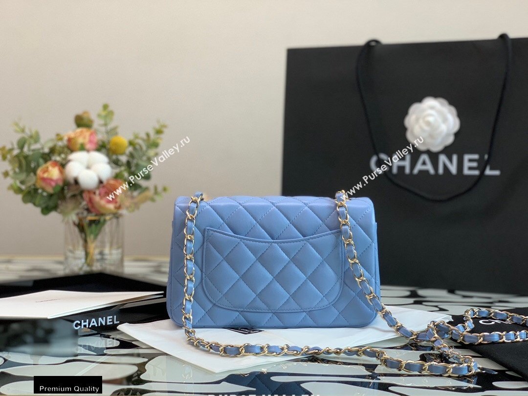 Chanel Lambskin Rectangular Small Classic Flap Bag Sky Blue 2021 (jiyuan-21022029)