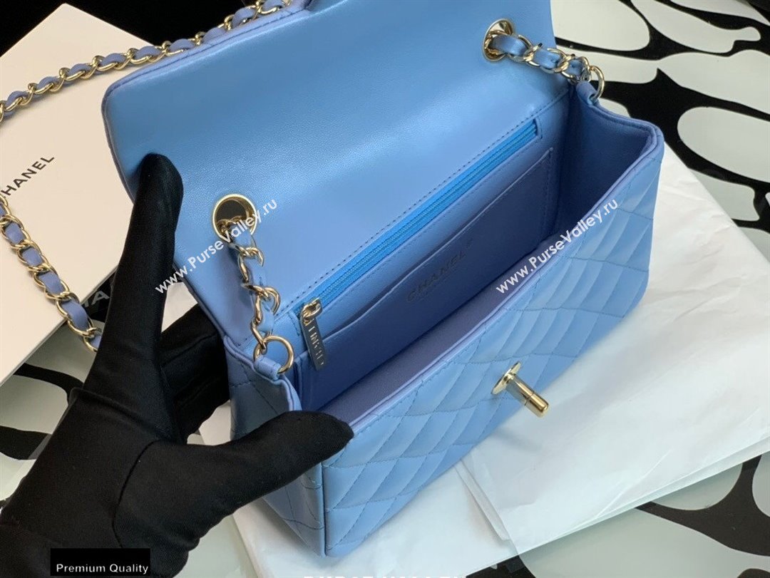 Chanel Lambskin Rectangular Small Classic Flap Bag Sky Blue 2021 (jiyuan-21022029)