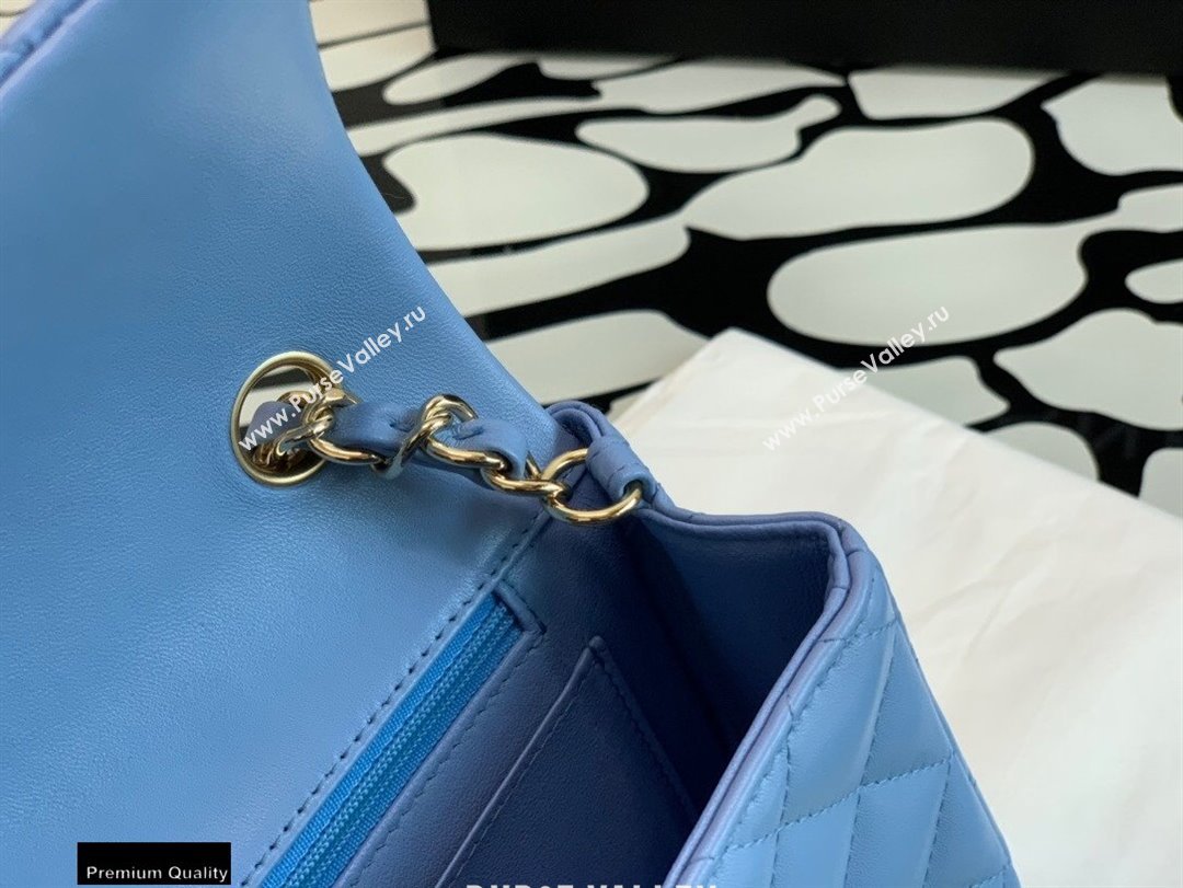 Chanel Lambskin Rectangular Small Classic Flap Bag Sky Blue 2021 (jiyuan-21022029)