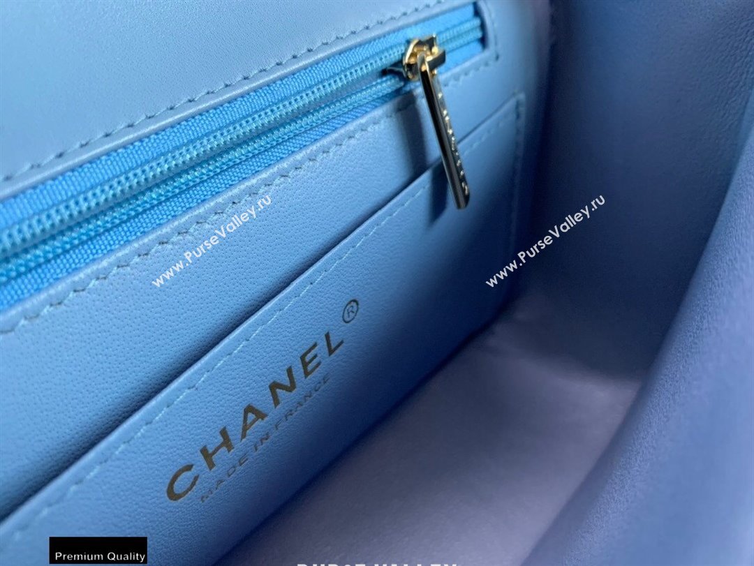 Chanel Lambskin Rectangular Small Classic Flap Bag Sky Blue 2021 (jiyuan-21022029)