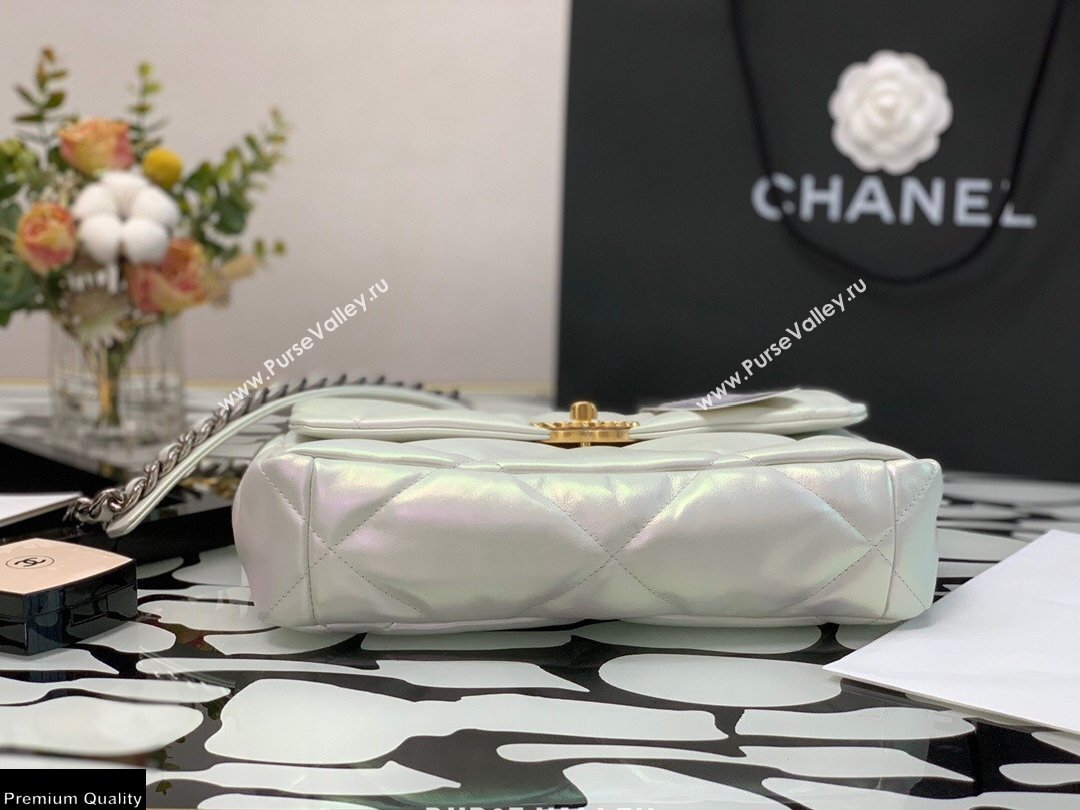 Chanel 19 Large Flap Bag AS1161 Iridescent Calfskin White 2021 (jiyuan-21022023)