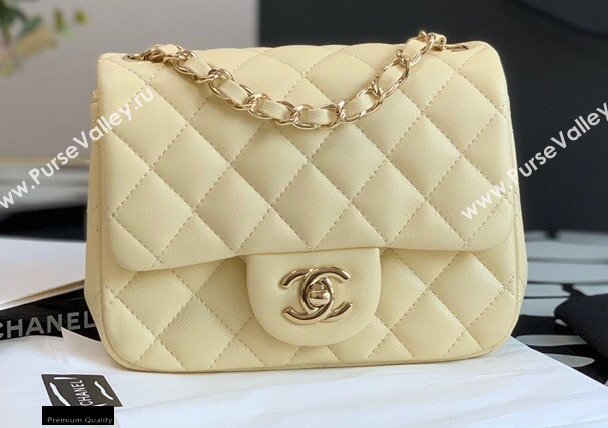 Chanel Lambskin Square Mini Classic Flap Bag Light Yellow 2021 (jiyuan-21022033)