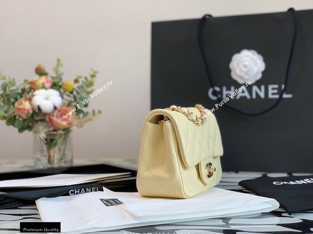 Chanel Lambskin Square Mini Classic Flap Bag Light Yellow 2021 (jiyuan-21022033)