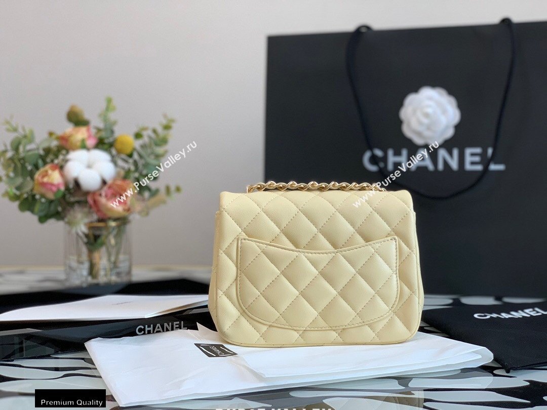 Chanel Lambskin Square Mini Classic Flap Bag Light Yellow 2021 (jiyuan-21022033)