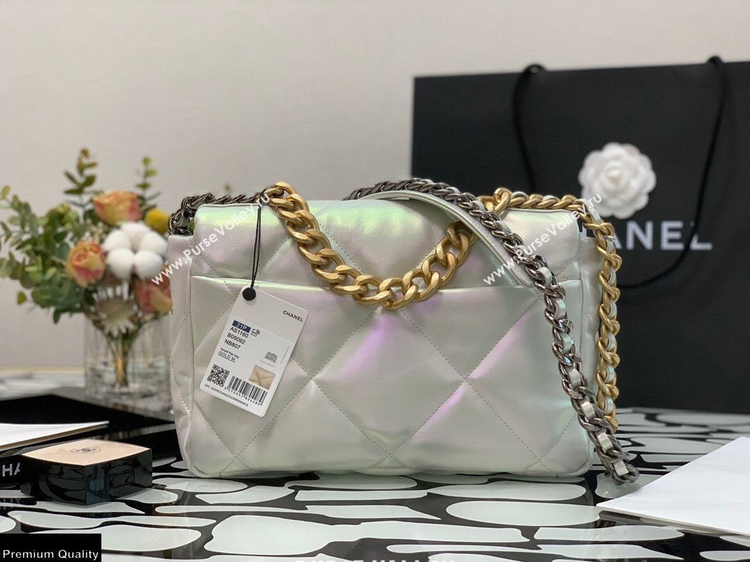 Chanel 19 Large Flap Bag AS1161 Iridescent Calfskin White 2021 (jiyuan-21022023)