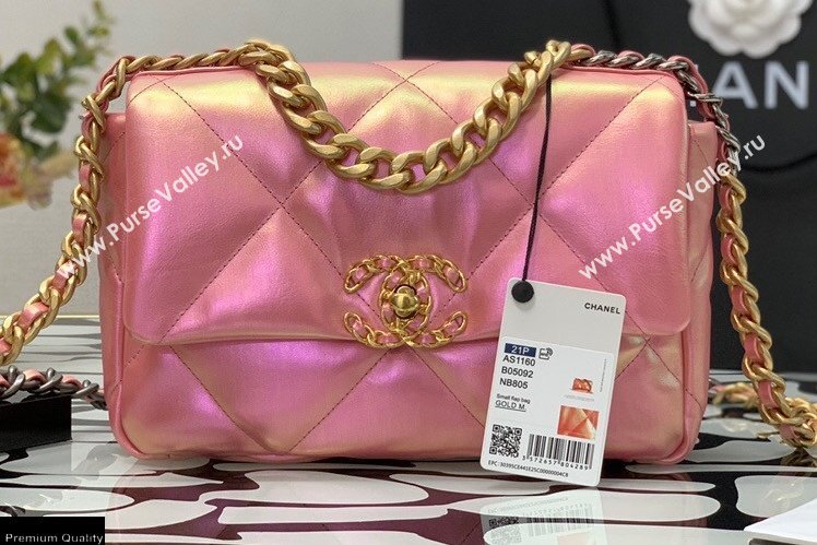 Chanel 19 Small Flap Bag AS1160 Iridescent Calfskin Pink 2021 (jiyuan-21022027)