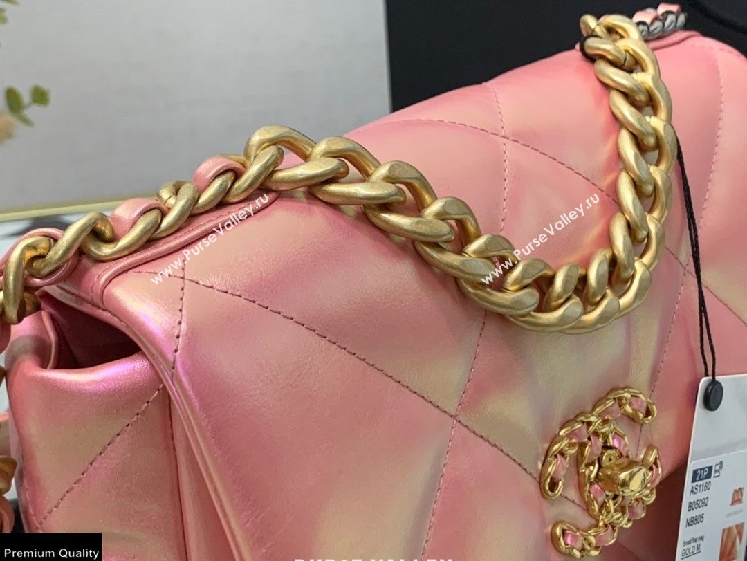 Chanel 19 Small Flap Bag AS1160 Iridescent Calfskin Pink 2021 (jiyuan-21022027)