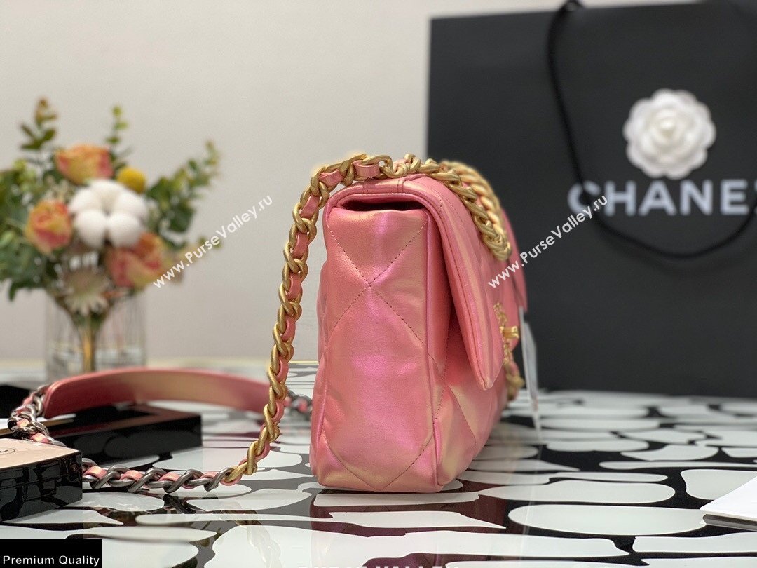 Chanel 19 Small Flap Bag AS1160 Iridescent Calfskin Pink 2021 (jiyuan-21022027)