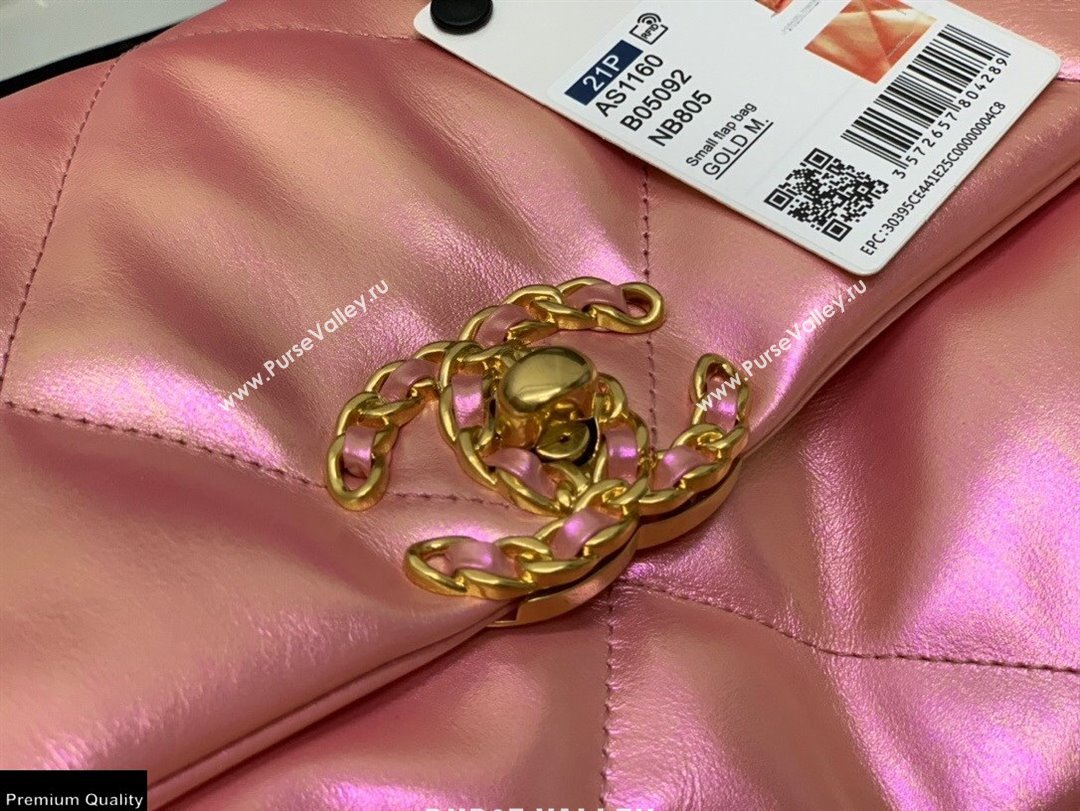 Chanel 19 Small Flap Bag AS1160 Iridescent Calfskin Pink 2021 (jiyuan-21022027)
