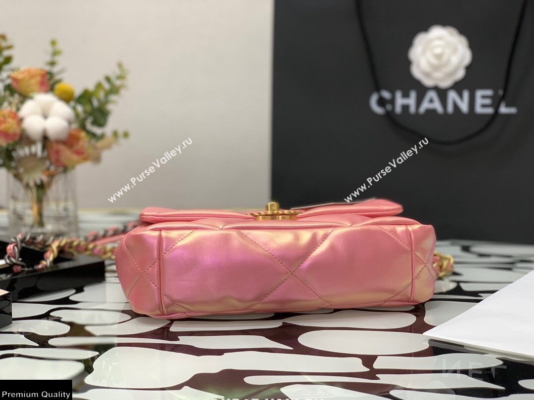 Chanel 19 Small Flap Bag AS1160 Iridescent Calfskin Pink 2021 (jiyuan-21022027)