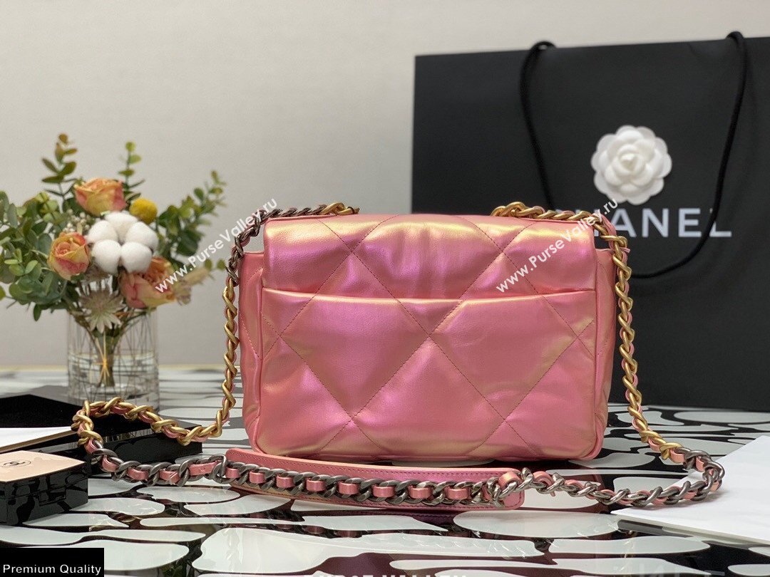 Chanel 19 Small Flap Bag AS1160 Iridescent Calfskin Pink 2021 (jiyuan-21022027)