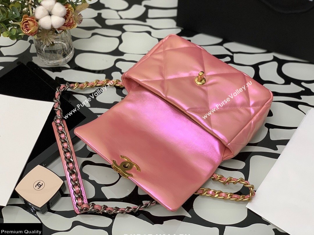 Chanel 19 Small Flap Bag AS1160 Iridescent Calfskin Pink 2021 (jiyuan-21022027)