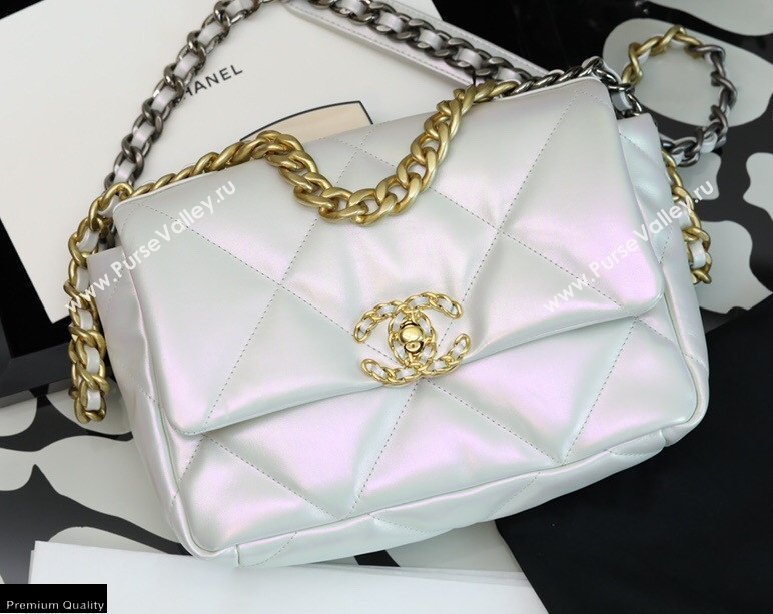 Chanel 19 Small Flap Bag AS1160 Iridescent Calfskin White 2021 (jiyuan-21022024)