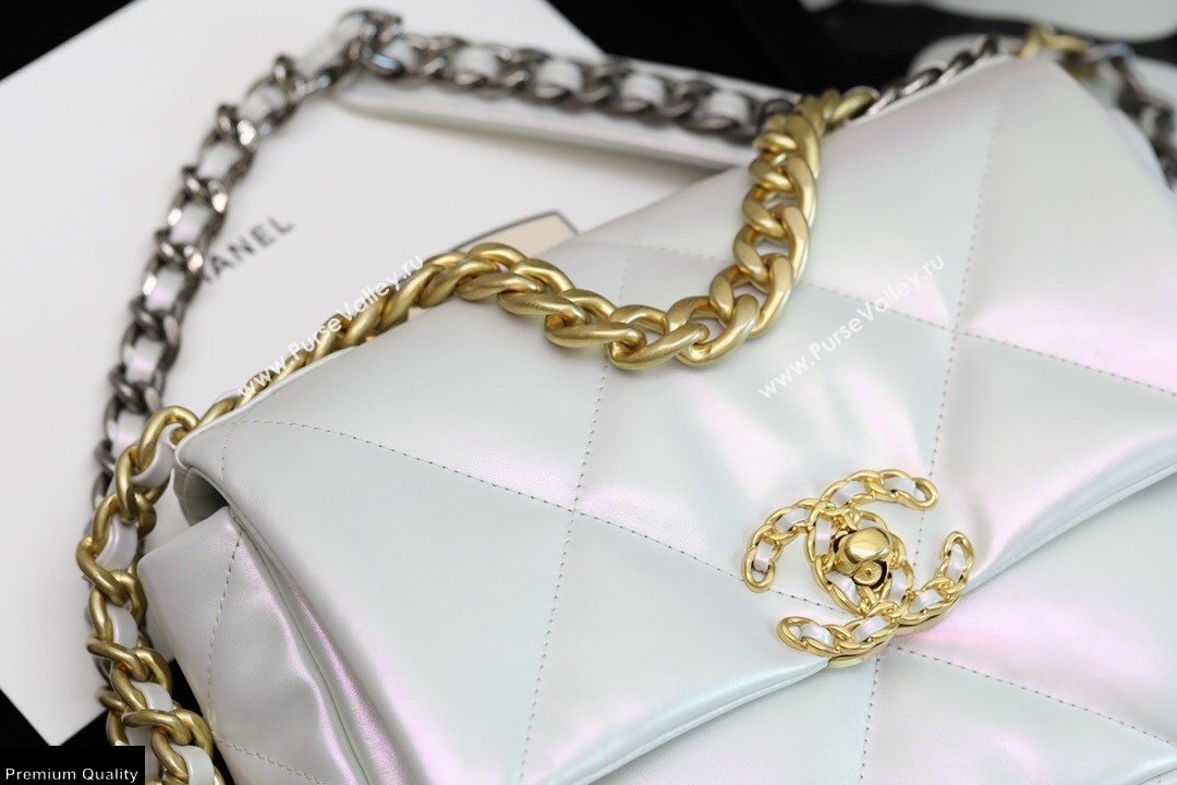 Chanel 19 Small Flap Bag AS1160 Iridescent Calfskin White 2021 (jiyuan-21022024)