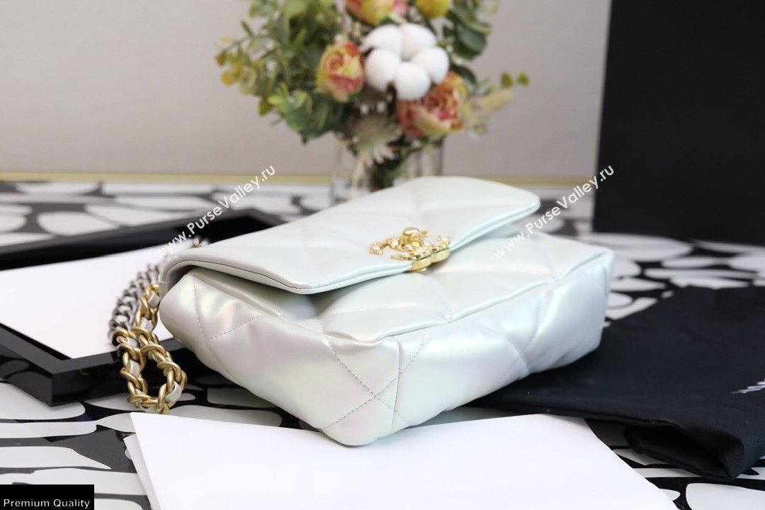 Chanel 19 Small Flap Bag AS1160 Iridescent Calfskin White 2021 (jiyuan-21022024)