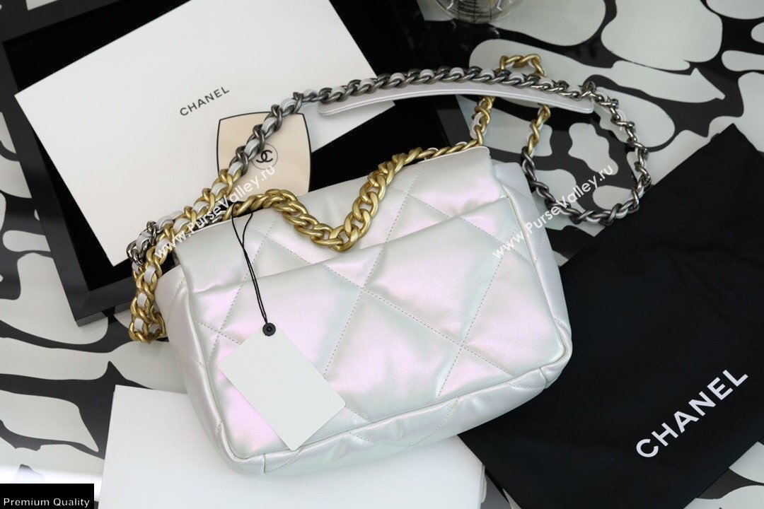 Chanel 19 Small Flap Bag AS1160 Iridescent Calfskin White 2021 (jiyuan-21022024)