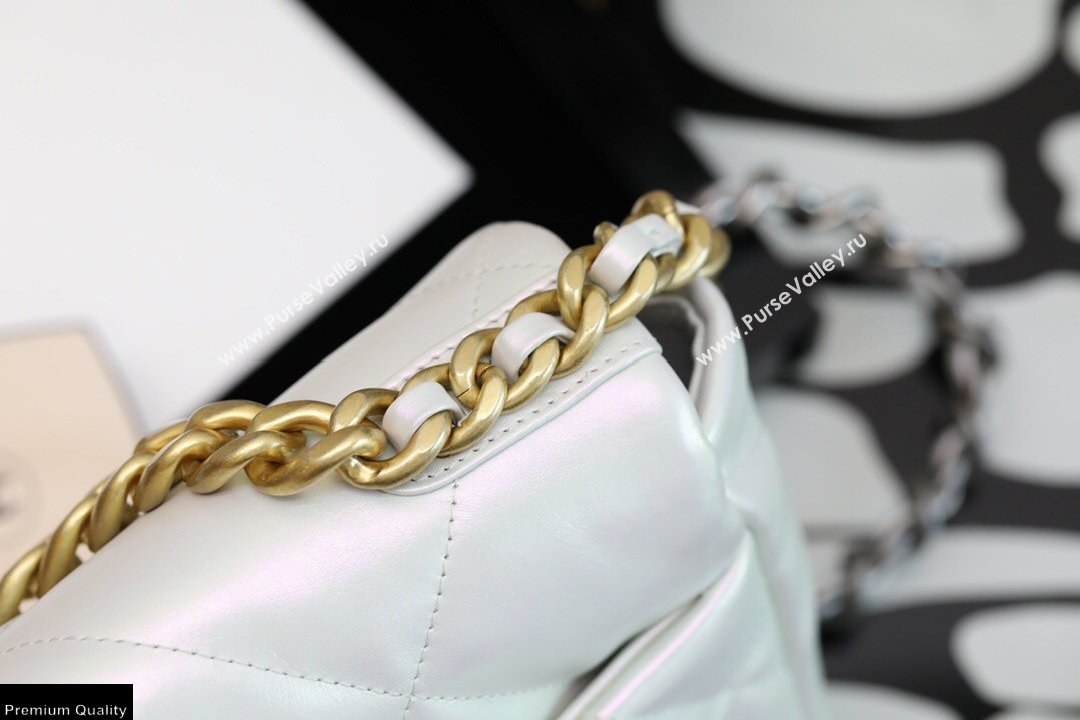 Chanel 19 Small Flap Bag AS1160 Iridescent Calfskin White 2021 (jiyuan-21022024)