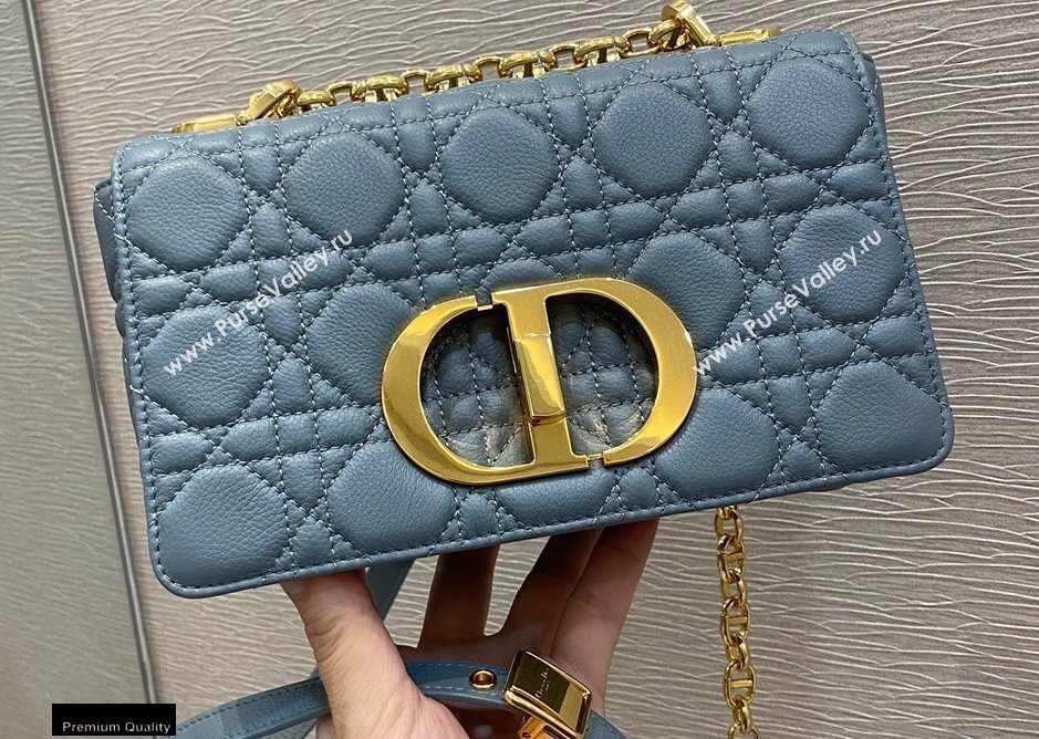 Dior Small Caro Bag in Soft Cannage Calfskin Cloud Blue 2021 (vivi-21022013)