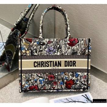 Dior Small Book Tote Bag in Multicolor Mille Fleurs Embroidery 2021 (vivi-21022003)