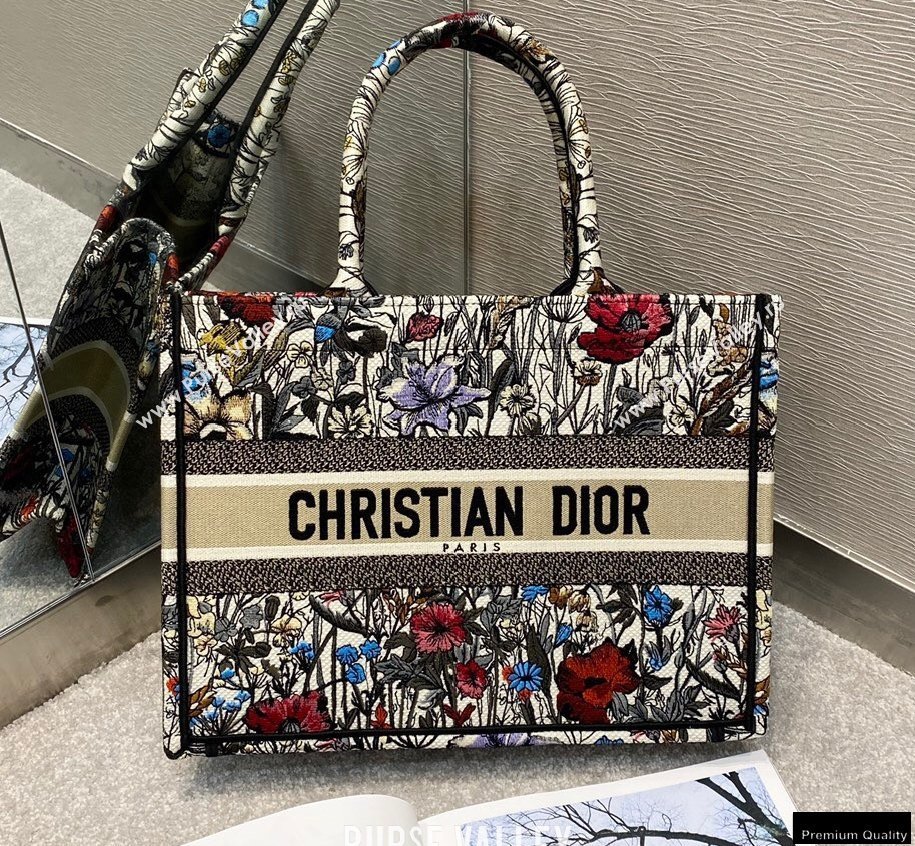 Dior Small Book Tote Bag in Multicolor Mille Fleurs Embroidery 2021 (vivi-21022003)