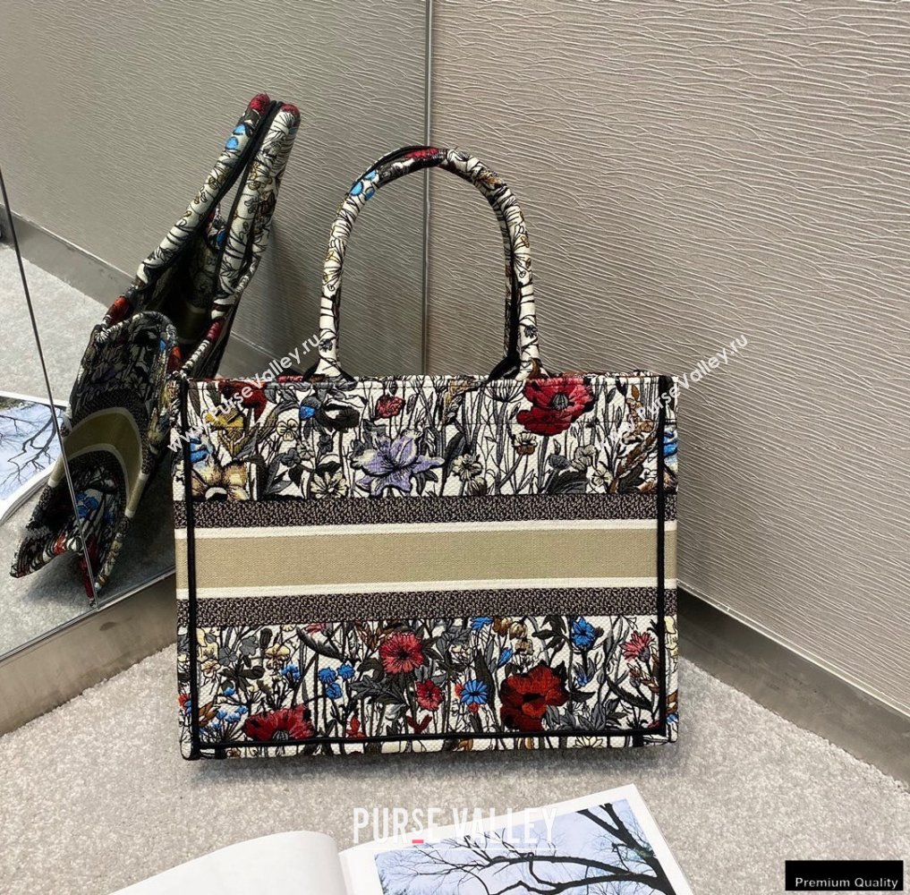 Dior Small Book Tote Bag in Multicolor Mille Fleurs Embroidery 2021 (vivi-21022003)