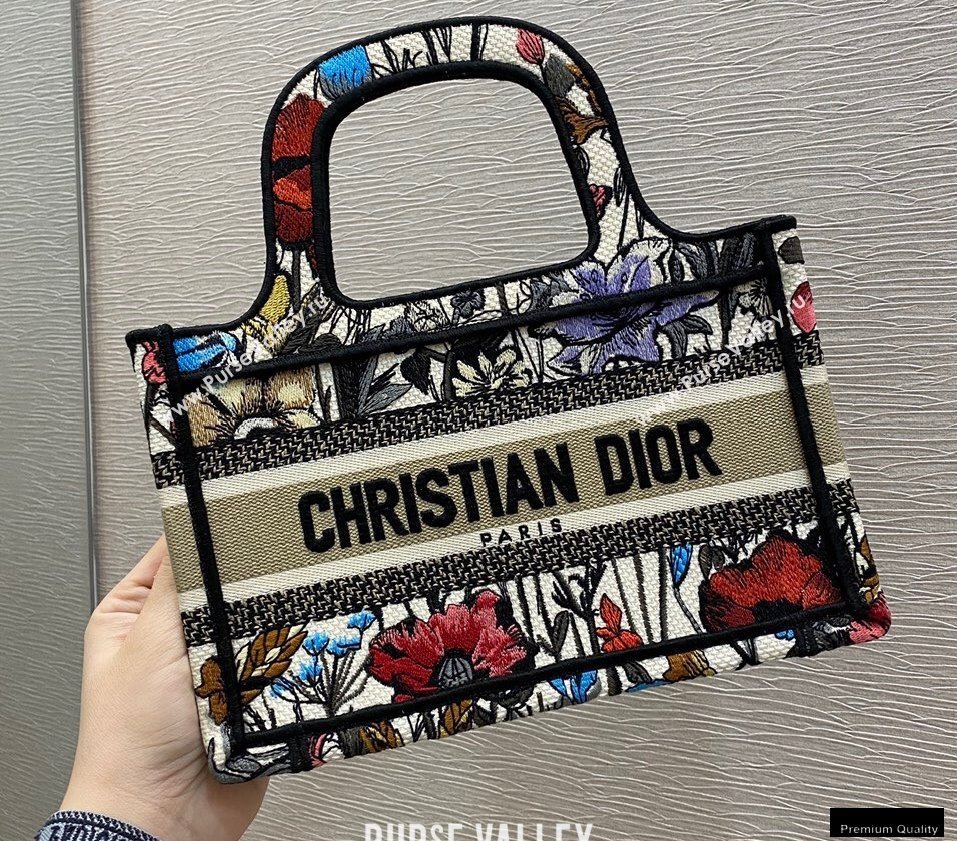 Dior Mini Book Tote Bag in Multicolor Mille Fleurs Embroidery 2021 (vivi-21022004)