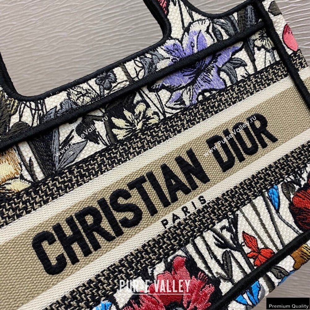 Dior Mini Book Tote Bag in Multicolor Mille Fleurs Embroidery 2021 (vivi-21022004)