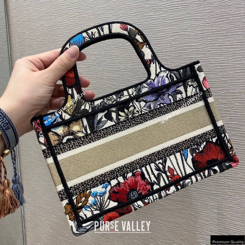 Dior Mini Book Tote Bag in Multicolor Mille Fleurs Embroidery 2021 (vivi-21022004)