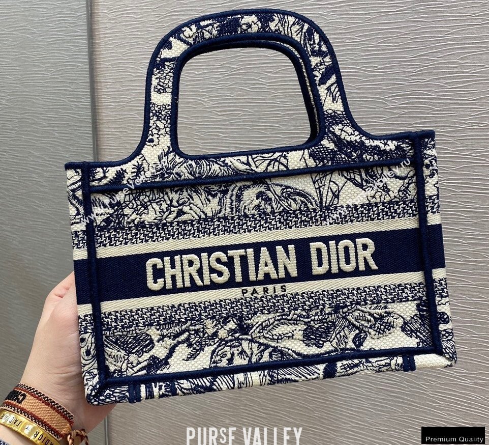 Dior Mini Book Tote Bag in Blue Toile de Jouy Embroidery 2021 (vivi-21022005)