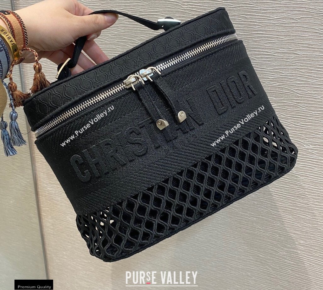 Dior DiorTravel Vanity Case Bag In Black Mesh Embroidery 2021 (vivi-21022008)