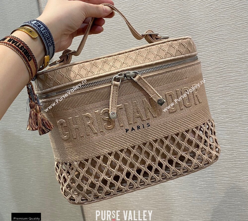 Dior DiorTravel Vanity Case Bag In Nude Pink Mesh Embroidery 2021 (vivi-21022010)