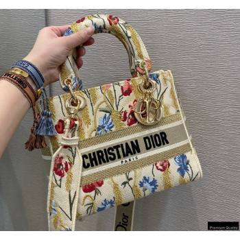 Lady Dior Medium Bag in Beige Multicolor Hibiscus Metallic Thread Embroidery 2021 (vivi-21022002)