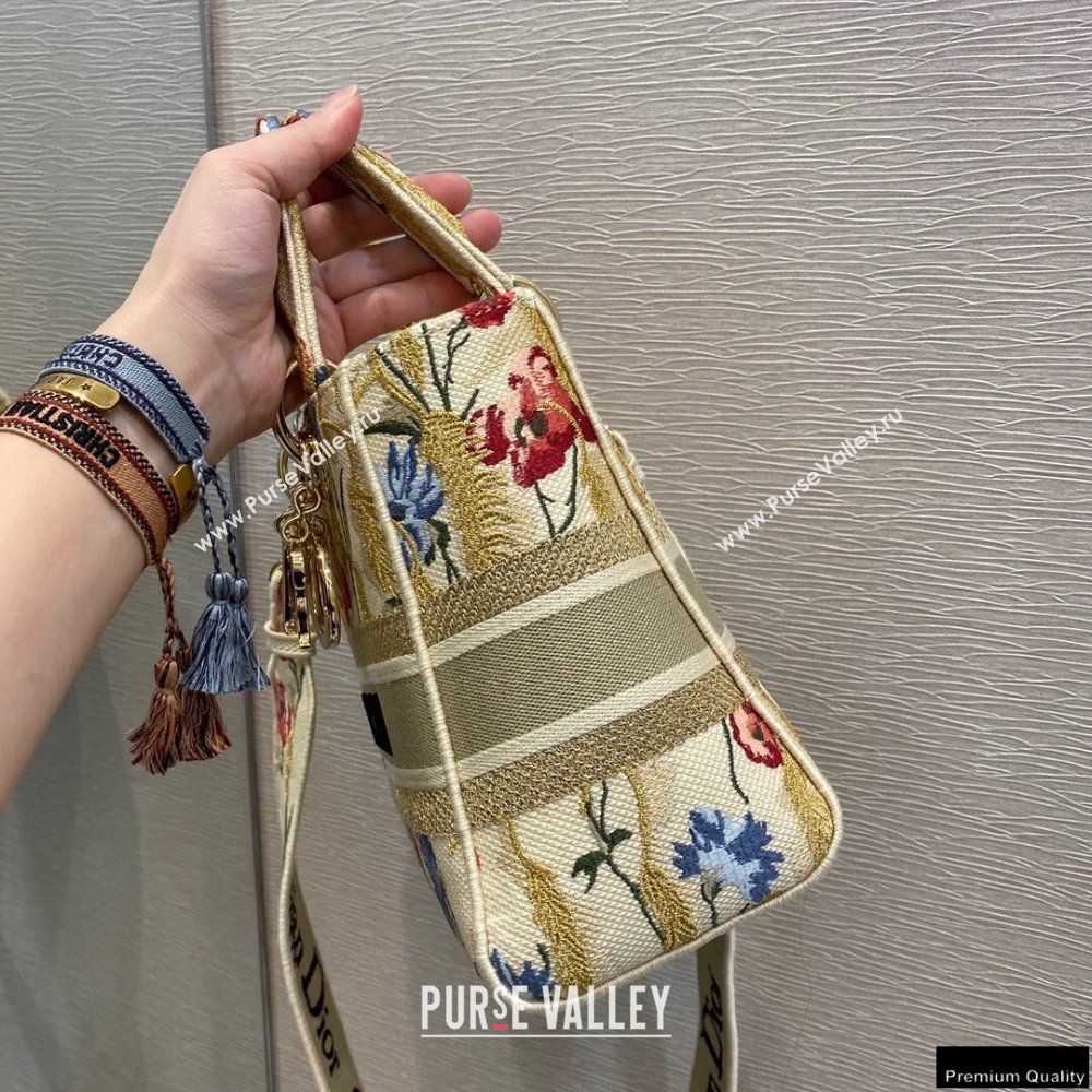 Lady Dior Medium Bag in Beige Multicolor Hibiscus Metallic Thread Embroidery 2021 (vivi-21022002)