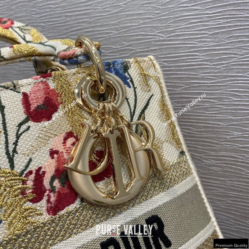 Lady Dior Medium Bag in Beige Multicolor Hibiscus Metallic Thread Embroidery 2021 (vivi-21022002)