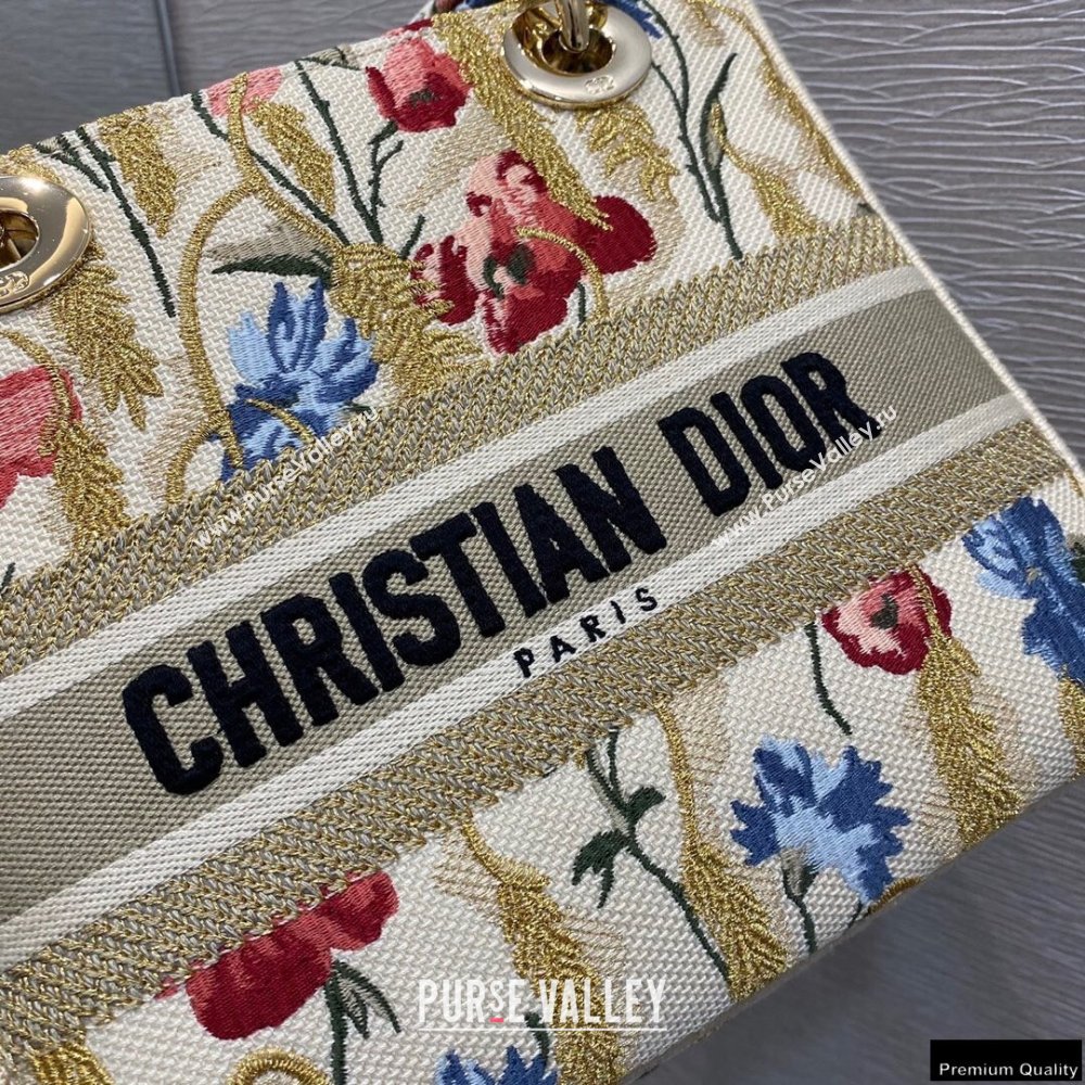 Lady Dior Medium Bag in Beige Multicolor Hibiscus Metallic Thread Embroidery 2021 (vivi-21022002)