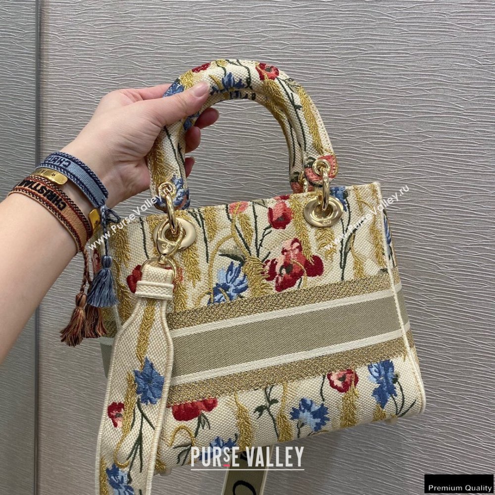 Lady Dior Medium Bag in Beige Multicolor Hibiscus Metallic Thread Embroidery 2021 (vivi-21022002)