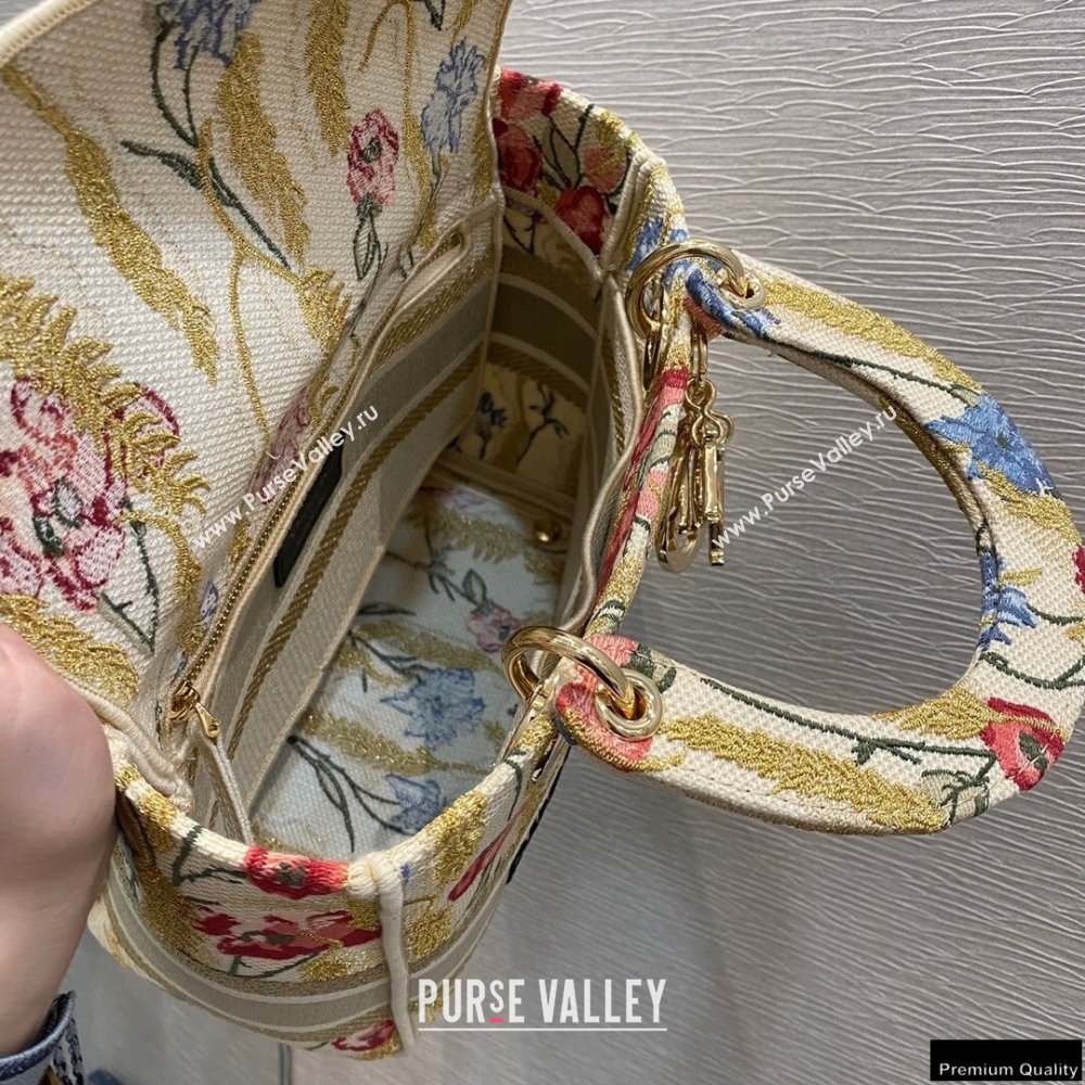 Lady Dior Medium Bag in Beige Multicolor Hibiscus Metallic Thread Embroidery 2021 (vivi-21022002)