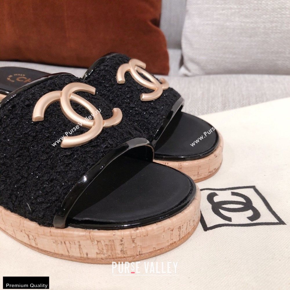 Chanel CC Logo Tweed Mules G36065 Black 2021 (kaola-21022356)