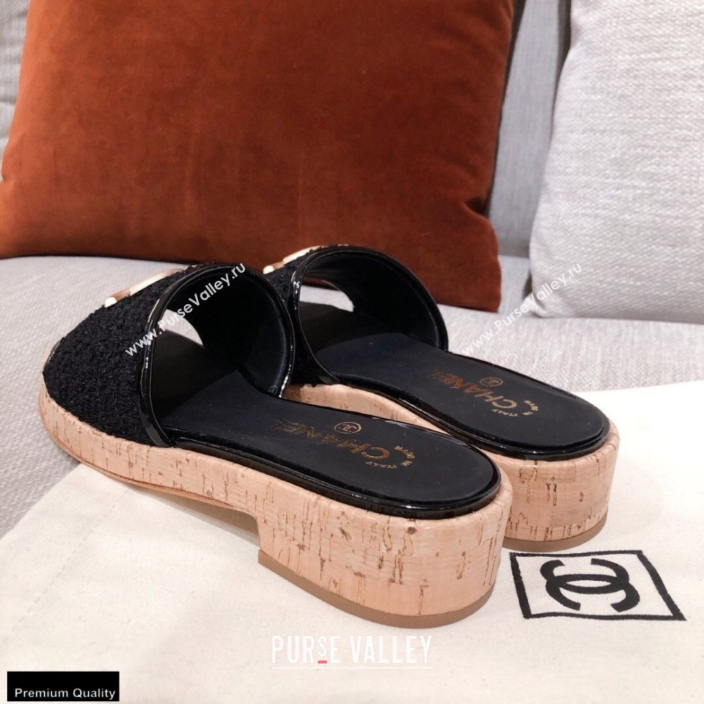 Chanel CC Logo Tweed Mules G36065 Black 2021 (kaola-21022356)