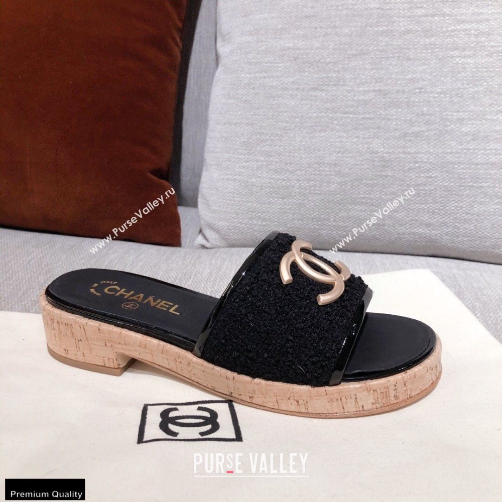 Chanel CC Logo Tweed Mules G36065 Black 2021 (kaola-21022356)