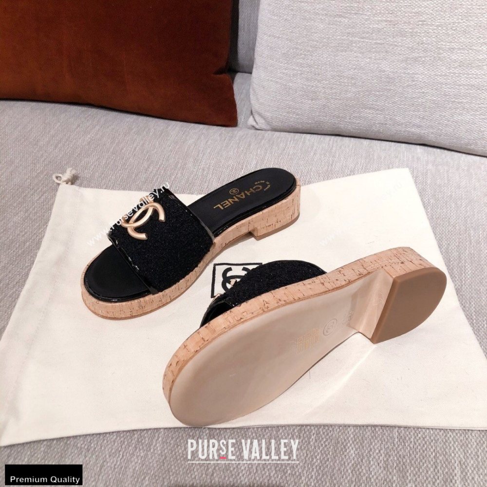 Chanel CC Logo Tweed Mules G36065 Black 2021 (kaola-21022356)