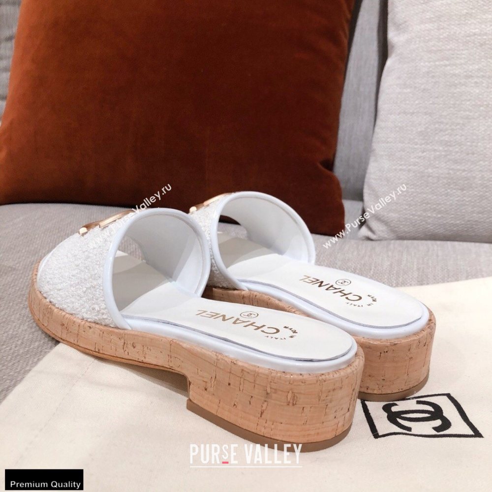 Chanel CC Logo Tweed Mules G36065 White 2021 (kaola-21022357)