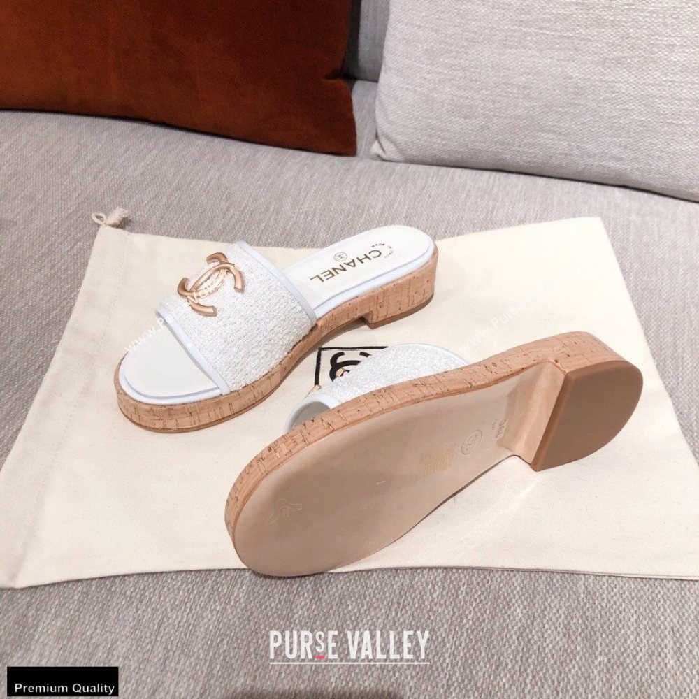Chanel CC Logo Tweed Mules G36065 White 2021 (kaola-21022357)
