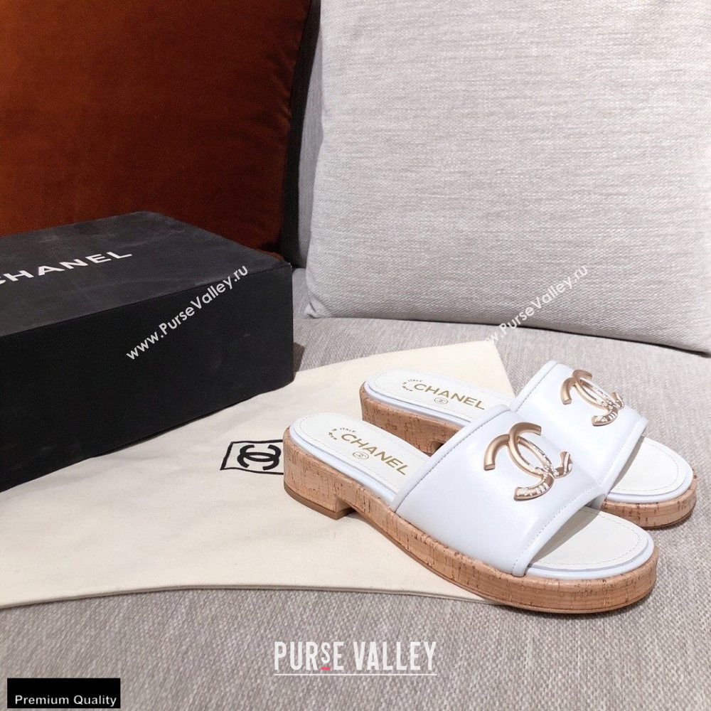 Chanel CC Logo Leather Mules G36065 White 2021 (kaola-21022354)